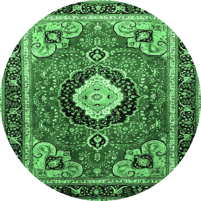 Round Medallion Emerald Green Traditional Rug, tr514emgrn