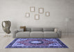 Machine Washable Medallion Blue Traditional Rug in a Living Room, wshtr514blu