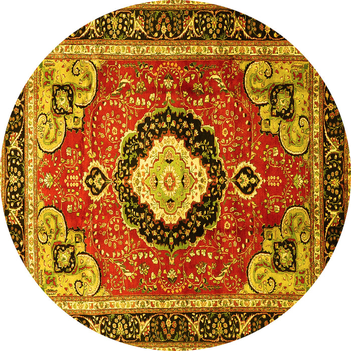 Round Medallion Yellow Traditional Rug, tr514yw