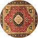 Round Medallion Brown Traditional Rug, tr514brn