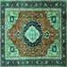 Square Medallion Turquoise Traditional Rug, tr514turq