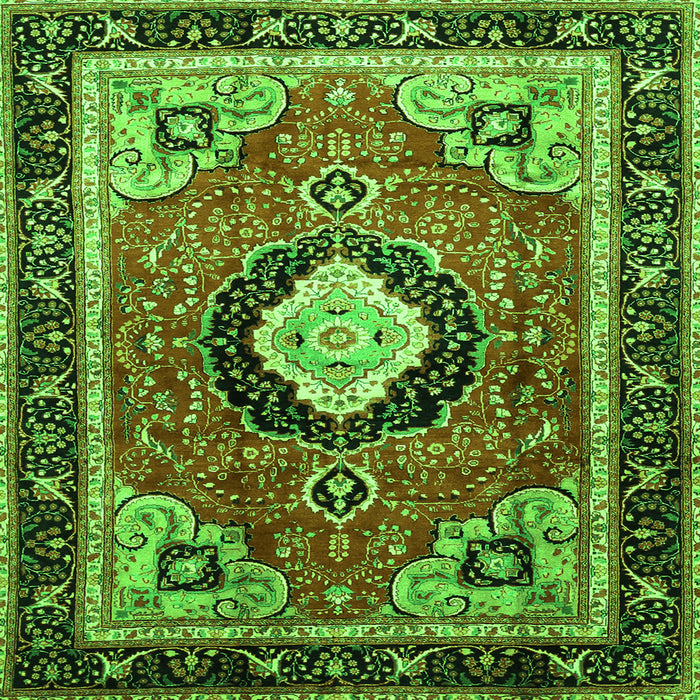 Round Machine Washable Medallion Green Traditional Area Rugs, wshtr514grn