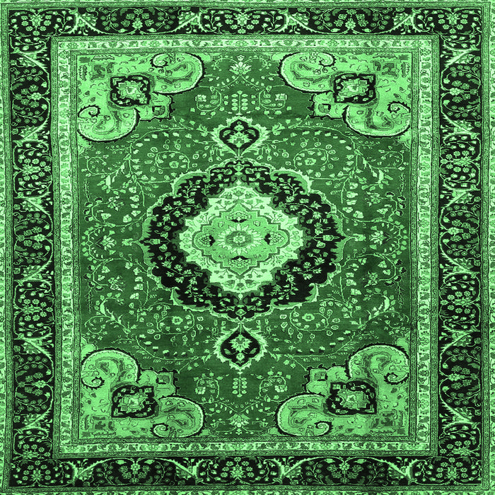 Square Medallion Emerald Green Traditional Rug, tr514emgrn