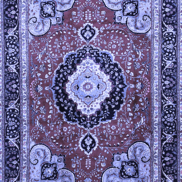 Machine Washable Medallion Blue Traditional Rug, wshtr514blu