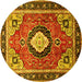 Round Machine Washable Medallion Yellow Traditional Rug, wshtr514yw