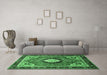 Machine Washable Medallion Emerald Green Traditional Area Rugs in a Living Room,, wshtr514emgrn