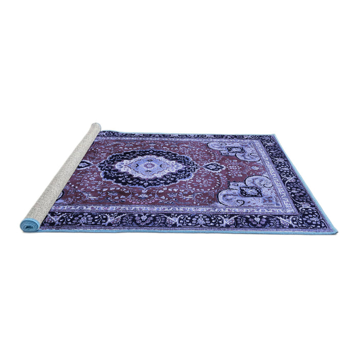 Sideview of Machine Washable Medallion Blue Traditional Rug, wshtr514blu