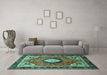 Machine Washable Medallion Turquoise Traditional Area Rugs in a Living Room,, wshtr514turq