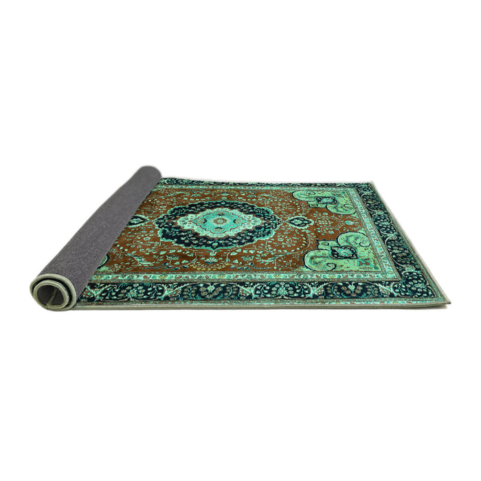 Sideview of Medallion Turquoise Traditional Rug, tr514turq