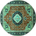 Round Machine Washable Medallion Turquoise Traditional Area Rugs, wshtr514turq