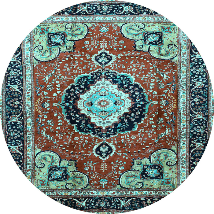 Round Medallion Light Blue Traditional Rug, tr514lblu