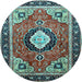 Round Medallion Light Blue Traditional Rug, tr514lblu