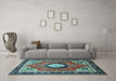 Machine Washable Medallion Light Blue Traditional Rug in a Living Room, wshtr514lblu