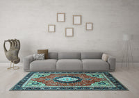 Machine Washable Medallion Light Blue Traditional Rug, wshtr514lblu