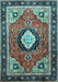 Machine Washable Medallion Light Blue Traditional Rug, wshtr514lblu