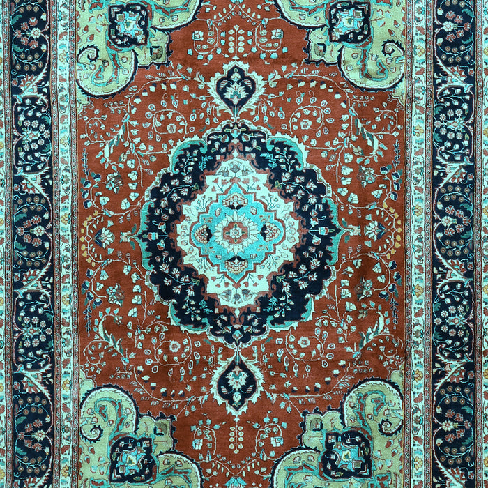 Machine Washable Medallion Light Blue Traditional Rug, wshtr514lblu
