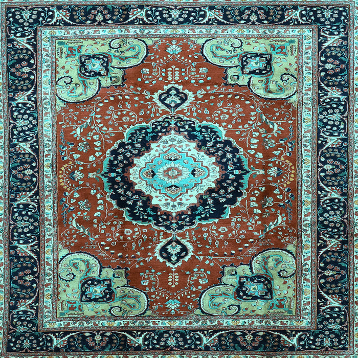 Square Machine Washable Medallion Light Blue Traditional Rug, wshtr514lblu