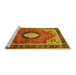 Sideview of Machine Washable Medallion Yellow Traditional Rug, wshtr514yw