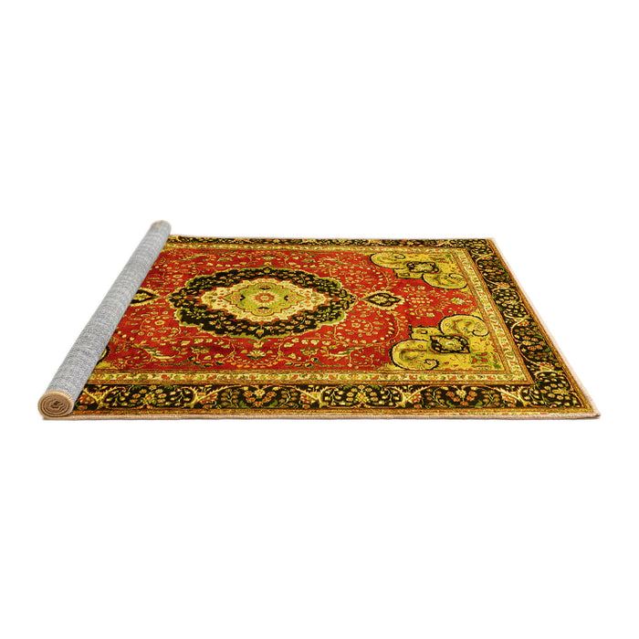 Sideview of Machine Washable Medallion Yellow Traditional Rug, wshtr514yw
