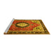 Sideview of Machine Washable Medallion Yellow Traditional Rug, wshtr514yw