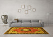 Machine Washable Medallion Yellow Traditional Rug in a Living Room, wshtr514yw