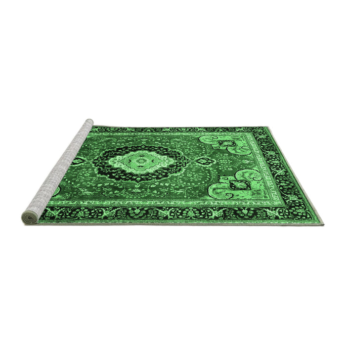 Sideview of Machine Washable Medallion Emerald Green Traditional Area Rugs, wshtr514emgrn