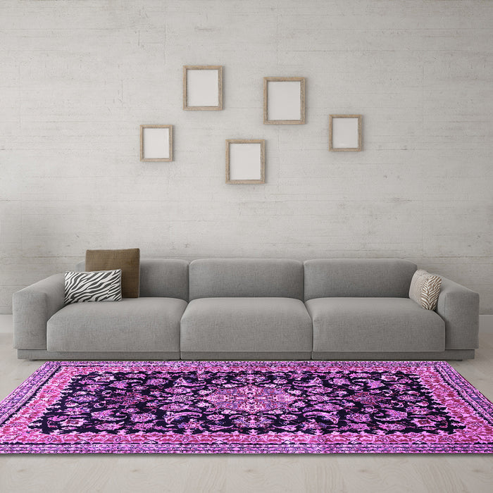 Machine Washable Medallion Purple Traditional Area Rugs in a Living Room, wshtr515pur