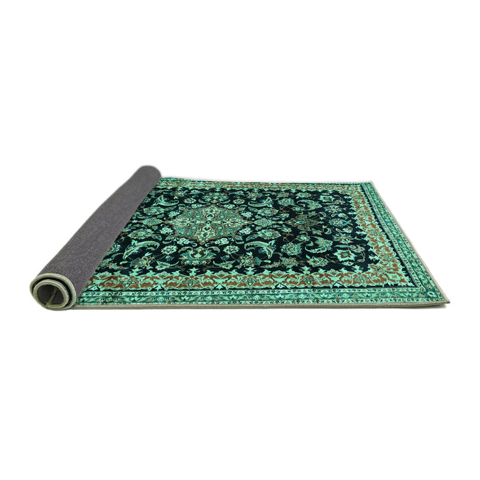 Sideview of Medallion Turquoise Traditional Rug, tr515turq