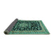 Sideview of Medallion Turquoise Traditional Rug, tr515turq