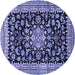 Round Machine Washable Medallion Blue Traditional Rug, wshtr515blu