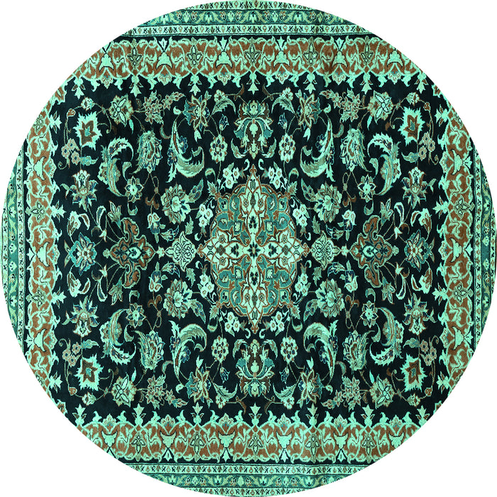 Round Medallion Turquoise Traditional Rug, tr515turq