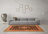 Machine Washable Medallion Orange Traditional Rug, wshtr515org