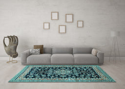 Machine Washable Medallion Light Blue Traditional Rug in a Living Room, wshtr515lblu