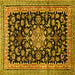 Square Machine Washable Medallion Yellow Traditional Rug, wshtr515yw