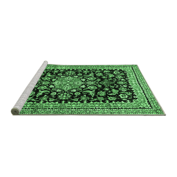 Sideview of Machine Washable Medallion Emerald Green Traditional Area Rugs, wshtr515emgrn
