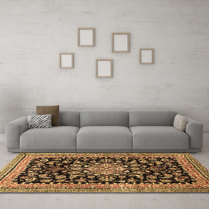 Machine Washable Medallion Brown Traditional Rug in a Living Room,, wshtr515brn
