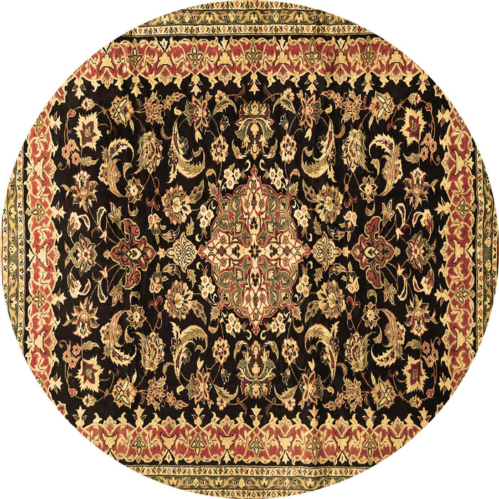Round Machine Washable Medallion Brown Traditional Rug, wshtr515brn