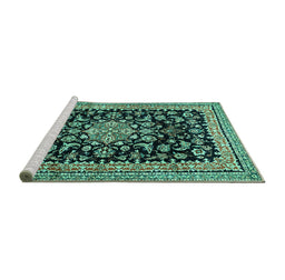 Sideview of Machine Washable Medallion Turquoise Traditional Area Rugs, wshtr515turq