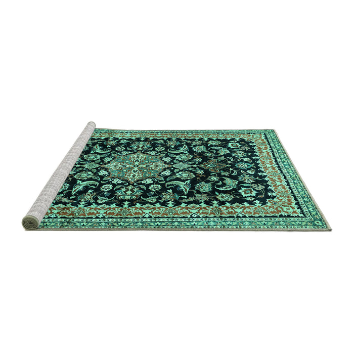 Sideview of Machine Washable Medallion Turquoise Traditional Area Rugs, wshtr515turq