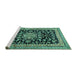 Sideview of Machine Washable Medallion Turquoise Traditional Area Rugs, wshtr515turq