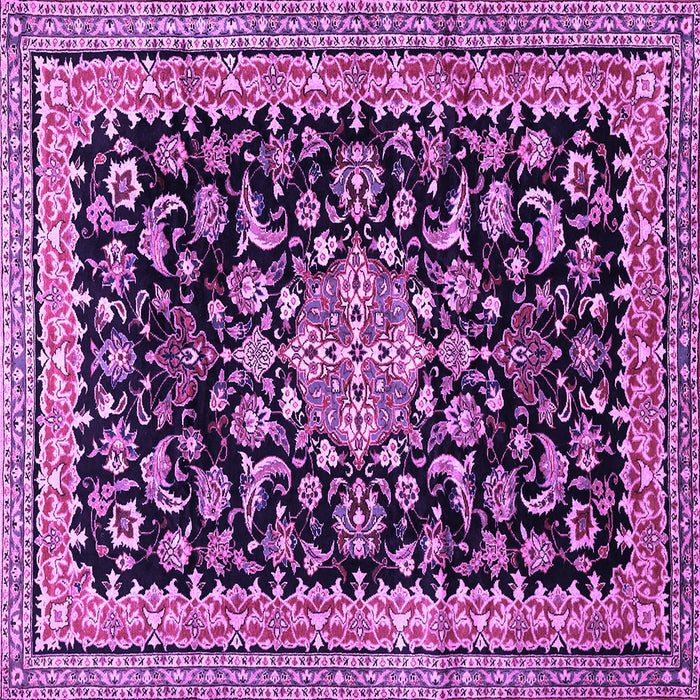 Square Machine Washable Medallion Purple Traditional Area Rugs, wshtr515pur