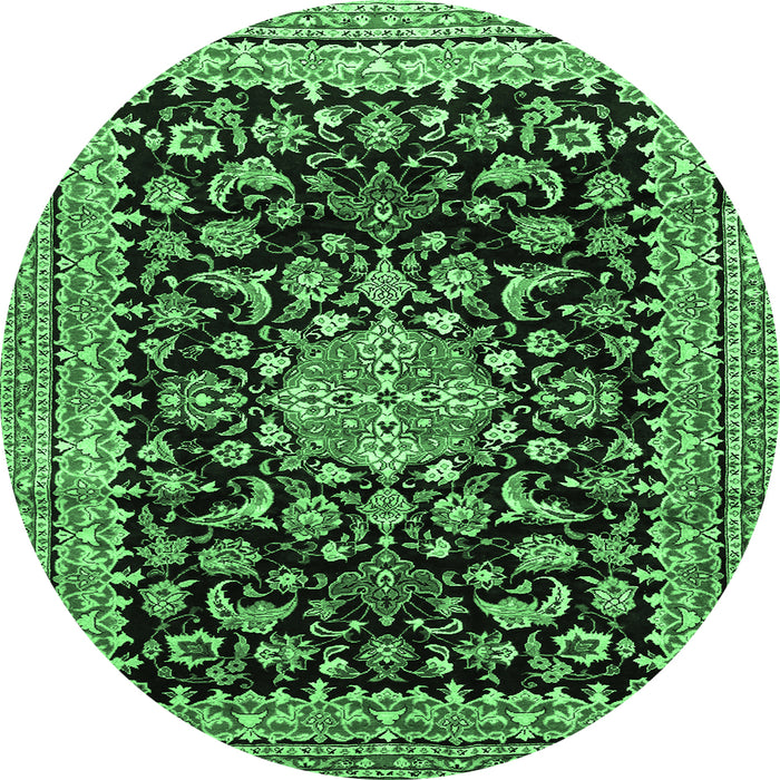 Round Medallion Emerald Green Traditional Rug, tr515emgrn