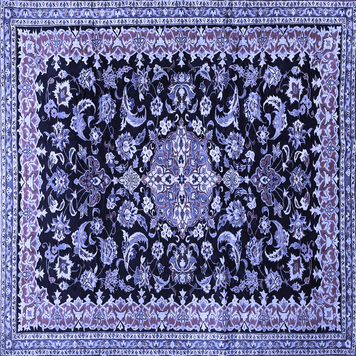 Square Machine Washable Medallion Blue Traditional Rug, wshtr515blu