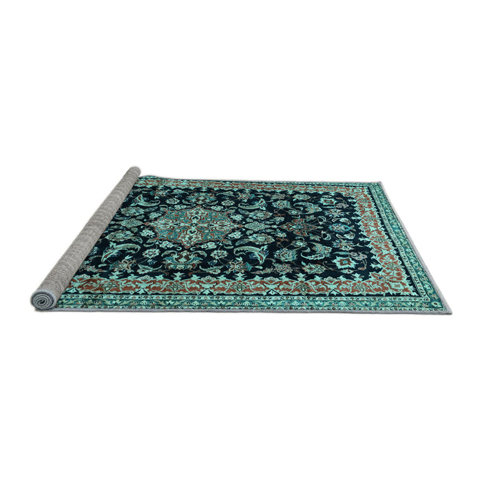 Sideview of Machine Washable Medallion Light Blue Traditional Rug, wshtr515lblu