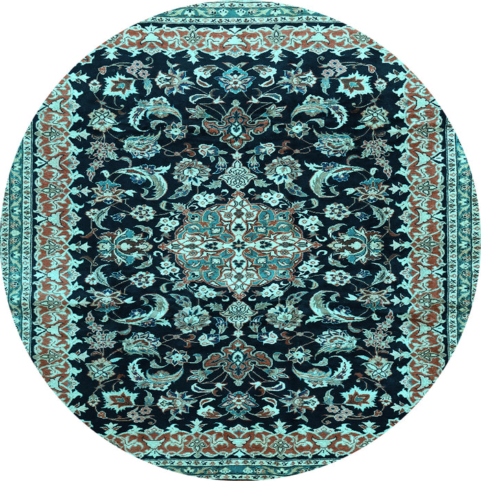 Round Machine Washable Medallion Light Blue Traditional Rug, wshtr515lblu