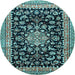 Round Machine Washable Medallion Light Blue Traditional Rug, wshtr515lblu