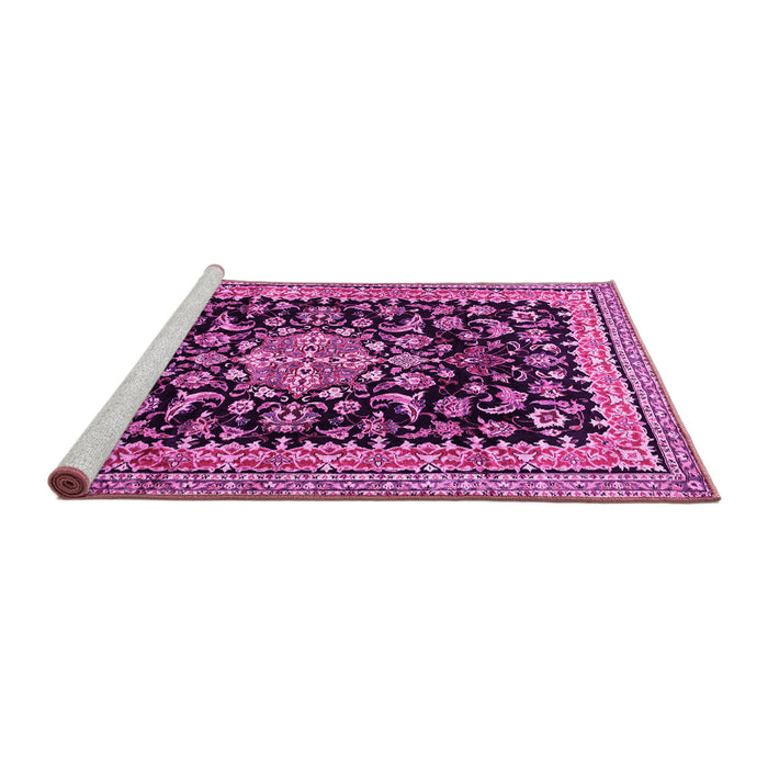 Sideview of Machine Washable Medallion Pink Traditional Rug, wshtr515pnk