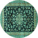 Round Machine Washable Medallion Turquoise Traditional Area Rugs, wshtr515turq