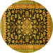 Round Machine Washable Medallion Yellow Traditional Rug, wshtr515yw