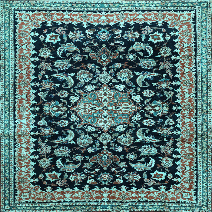 Square Machine Washable Medallion Light Blue Traditional Rug, wshtr515lblu